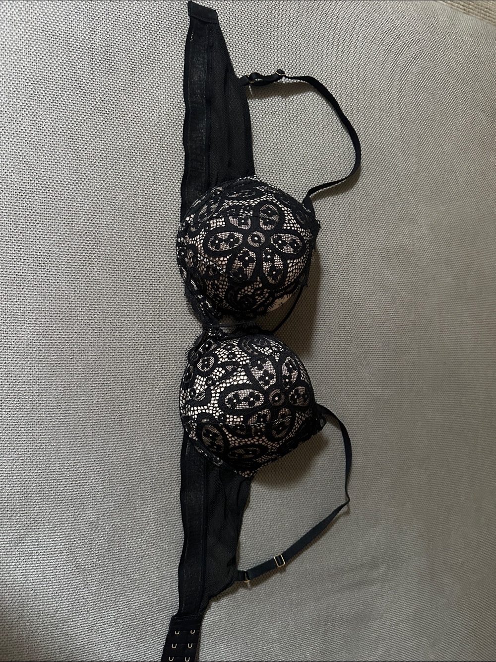 Victoria's Secret Black Lace Push-Up Bra with Beige Lining